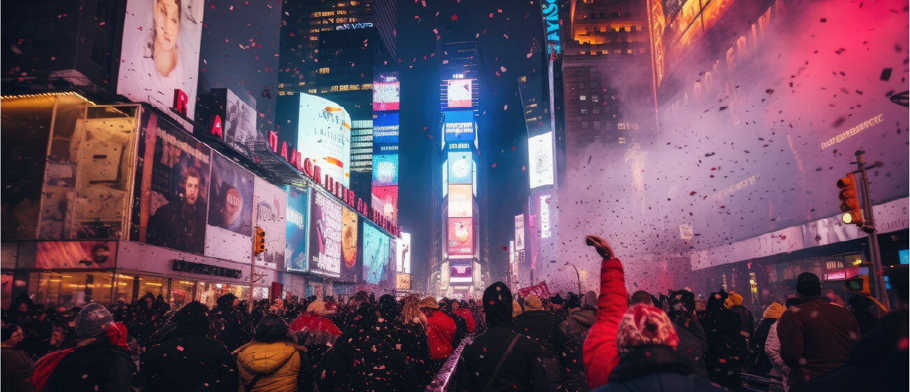 crowd at Times Square for NYE